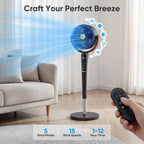 Smart Pedestal Fan - 15 Speeds & 20dB Whisper Quiet Air Circulator