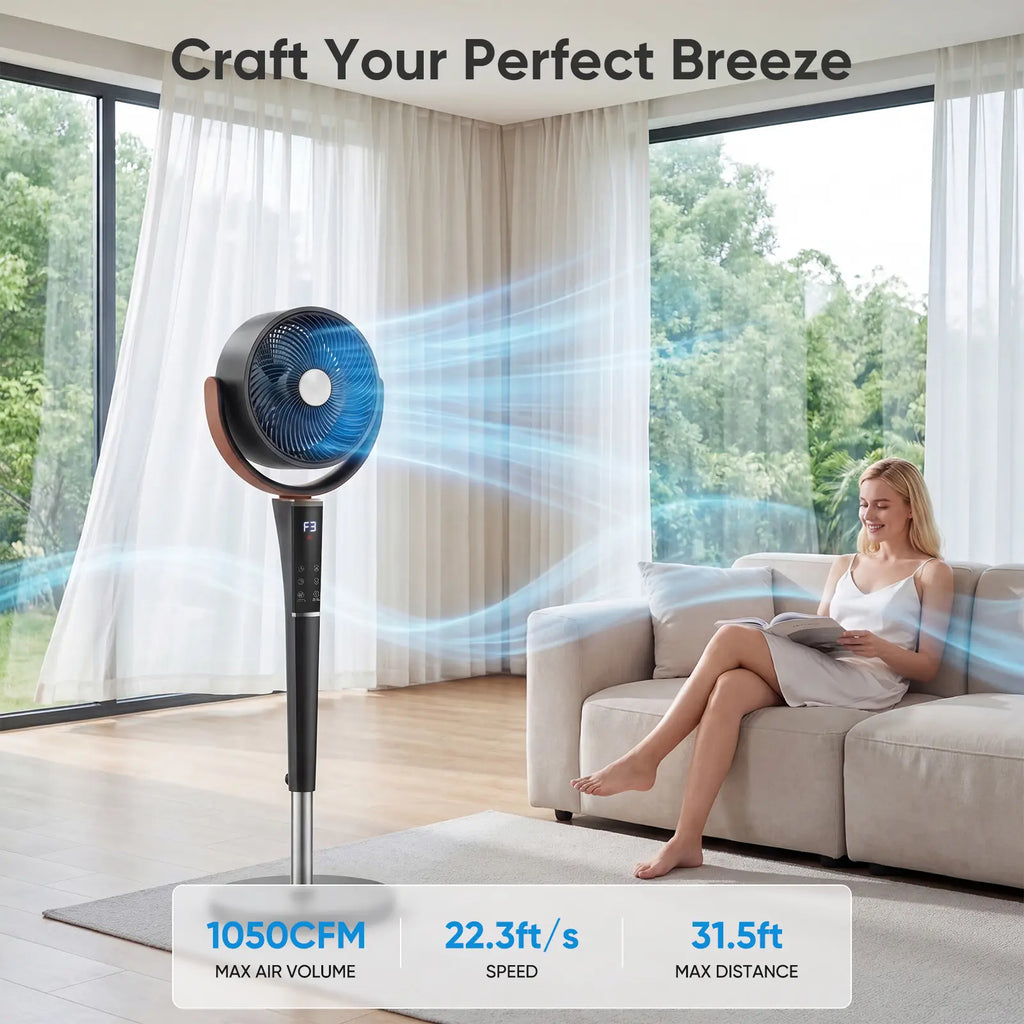 Smart Pedestal Fan - 15 Speeds & 20dB Whisper Quiet Air Circulator