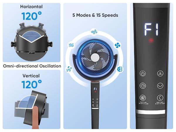 Smart Pedestal Fan - 15 Speeds & 20dB Whisper Quiet Air Circulator