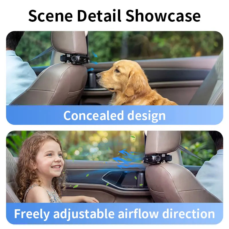 Portable Car Seat Velcro Fan with 3 Speeds & 3000mAh Rechargeable Battery